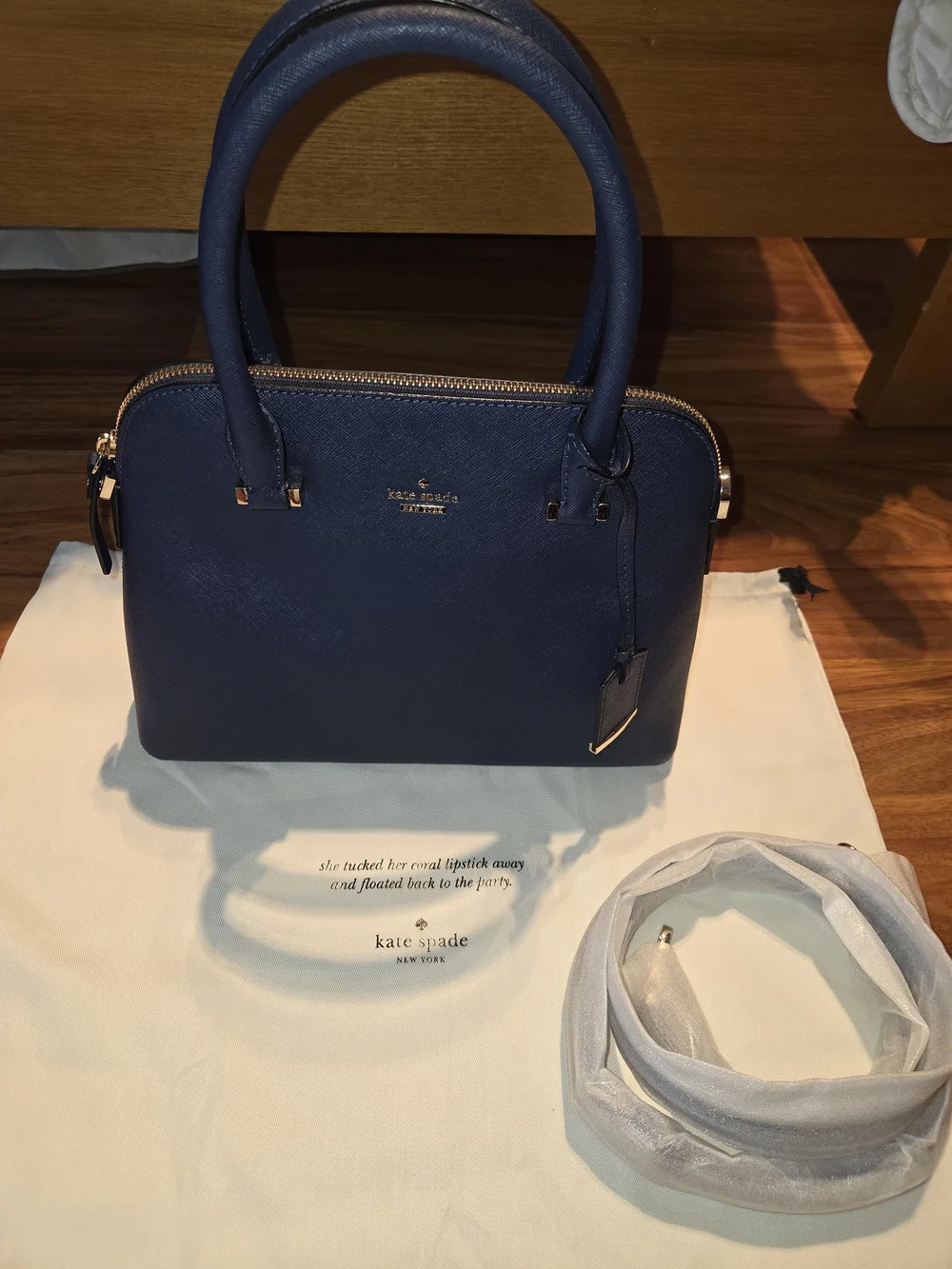 kate spade Navy Saffiano Dome Satchel with Gold Hardware